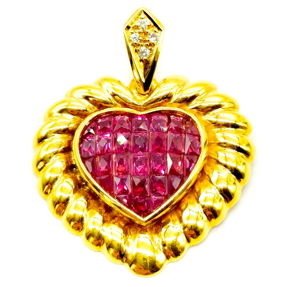 Ruby 3 ct heart shape  gold pendant